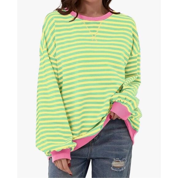 NEW Striped Crewneck Oversized Sweatshirt Pullover Sweater S - Picture 1 of 7